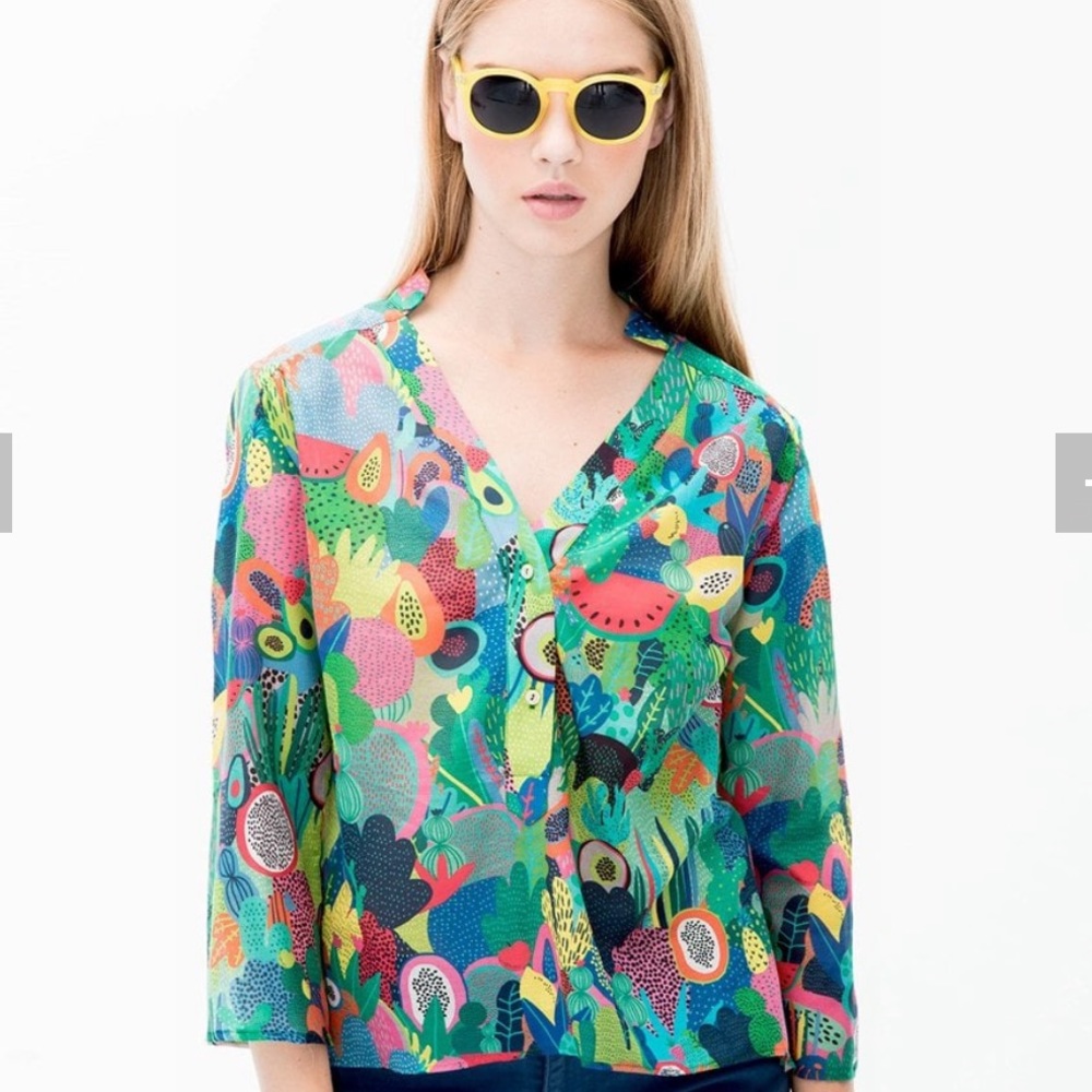 VILAGALLO Cosima Fruit Cactus Print Blouse Size 8